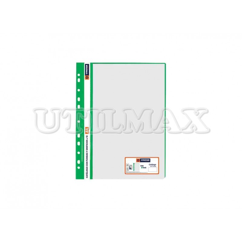 CATALOGO VINIFAN A4 10 FUNDAS CON ORIFICIOS COLOR VERDE UND