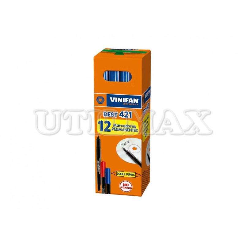 MARCADOR INDELEBLE VINIFAN 421 AZUL DOBLE PUNTA CJAX12