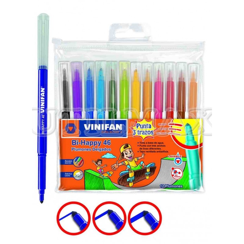 PLUMONES VINIFAN BI HAPPY 46 X12 ESTUCHE ZIPPER UND
