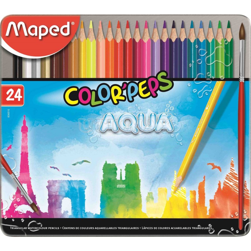 COLORES MAPED ACUARELABLES METAL AQUA X24 +PINCEL UND