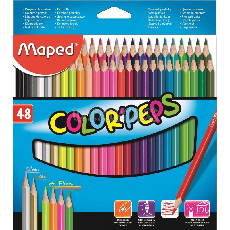 COLORES MAPED LARGO X48 (ORO PLATA 4 FLUO) UND