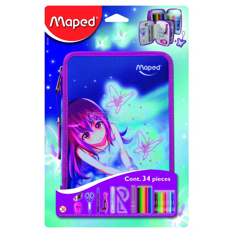 PACK MAPED CARTUCHERA 2PISOS MARIPOSA UND